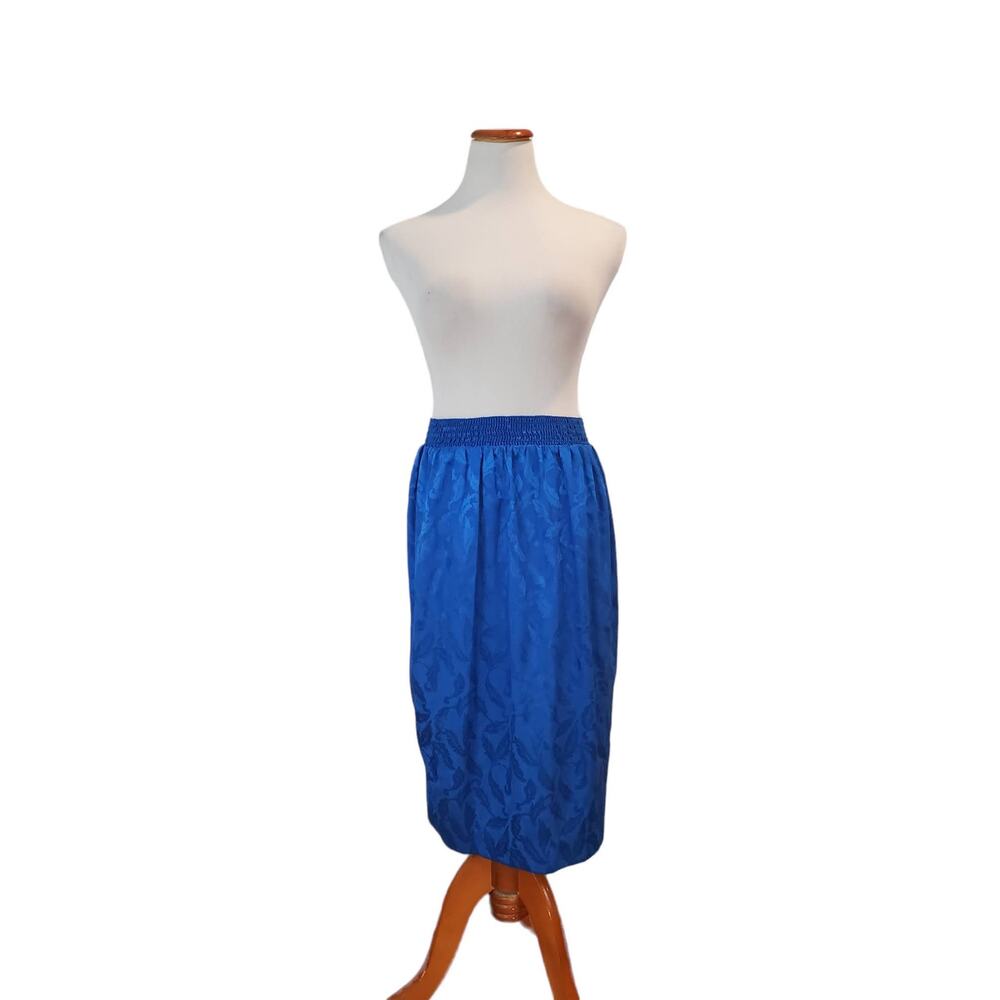 Vintage Retro 1980s Embossed Blue Elasic Secretary Skirt S 8